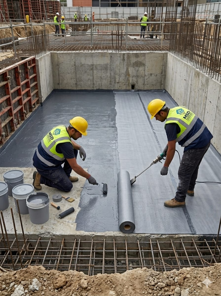 Basement waterproofing work
